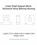 Rock Solid Aluminum Shaft Support Block And Bearing Housing With Precision Mounting Pad Slick Glide Technology and Knockdown Vibration Control For Cnc Routers and Shop Builds, showing dimensions.