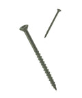 Top Shelf No 10 By 3 Point 5 Inch Torx Deck Screws Flat Out Rust Resistant Green Coating, showing screws with flat heads and aggressive threads.