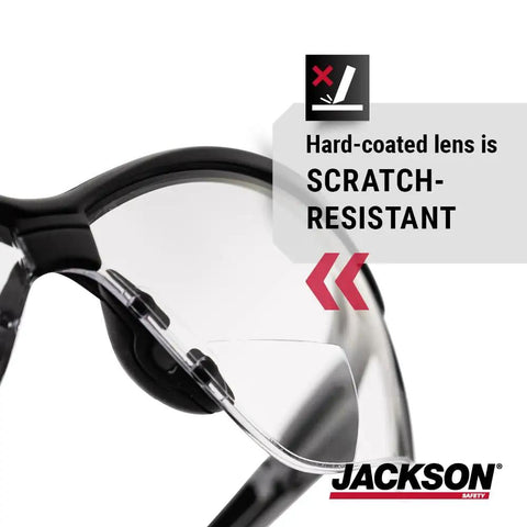 Close-up of Hella Comfortable Bifocal Safety Glasses With 2.5 Magnification For Men And Women, showing scratch-resistant lens details.