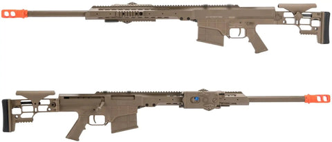 Barrett Licensed M98B MRAD AEG Airsoft Rifle With Folding Stock In Tan Finish full side view