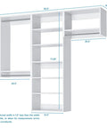 Top Tier Corner Closet Organizer Kit Featuring Dual Hanging Rods And Hella Spacious Shelf Towers For Maximizing White Storage Space Easy Install home organization dimensions and layout view.