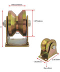 Badass 2 Inch V Groove Pulley Sliding Gate Rollers Heavy Duty Rigid Caster With Bracket For Wire Rope Track Zinc Coated Rolling Door Wheels Built Like A Tank And Top Shelf Performance 4 Pack, showing dimensions and design.