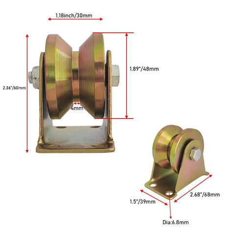 Badass 2 Inch V Groove Pulley Sliding Gate Rollers Heavy Duty Rigid Caster With Bracket For Wire Rope Track Zinc Coated Rolling Door Wheels Built Like A Tank And Top Shelf Performance 4 Pack, showing dimensions and design.