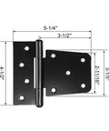 4 Pack 3.5 Inch Heavy Duty Black Iron Gate Hinges For Wooden Barn Doors And Garden Sheds Built Like A Tank With Smooth Swinging Action Rust Resistant Fence Hardware Ready To Roll Out The Box, shown with dimensions.