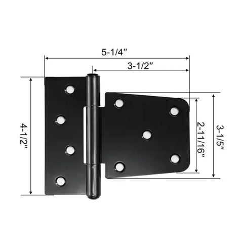4 Pack 3.5 Inch Heavy Duty Black Iron Gate Hinges For Wooden Barn Doors And Garden Sheds Built Like A Tank With Smooth Swinging Action Rust Resistant Fence Hardware Ready To Roll Out The Box, shown with dimensions.