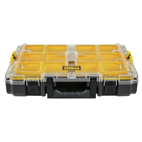ToughSystem Tool Organizer 2.0 Full-Size with 10 Compartments and Long Tool Slot, clear lid showcasing compartment arrangement