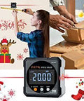 Digital Angle Finder With Laser And Magnetic Cube Protractor For Woodworking, displayed with Christmas decorations.