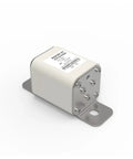 Pro Grade High Voltage Dc Fuse With Badass Durability For Ev Chargers Solar Arrays And Ess 400A 500A 630A 750V silver housing and mounting bracket.