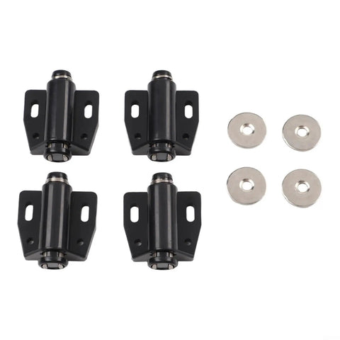 4 Pack Magnetic Push To Open Cabinet Latches Handleless Door Catches For Wardrobe Cupboard Kitchen And Bathroom Spring Loaded Easy One Push Closure Black Finish