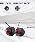 60 Inch Commercial Grade Aluminum Pocket Door Track Kit With Ceiling Mount Box Rail Sliding Hardware For Quiet Smooth Operation, Three Wheel Hangers With Ball Bearings, Built To Last Heavy Duty Pocket Door System For 1 3 8 Inch To 1 3 4 Inch Door Panels showcasing long-lasting aluminum track and three wheel hangers with bearings.