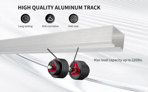 60 Inch Commercial Grade Aluminum Pocket Door Track Kit With Ceiling Mount Box Rail Sliding Hardware For Quiet Smooth Operation, Three Wheel Hangers With Ball Bearings, Built To Last Heavy Duty Pocket Door System For 1 3 8 Inch To 1 3 4 Inch Door Panels showcasing long-lasting aluminum track and three wheel hangers with bearings.