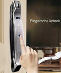 Rock Solid Smart Home Deadbolt Lock Featuring Quick Fingerprint Scan Plus App Remote Control And Backup Pin Codes For Hassle Free Keyless Entry System, showing biometric sensor and keypad.
