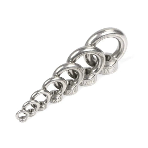 Heavy Duty Stainless Steel Lifting Eye Nut Set 2 Pieces M22 M24 M27 M30 M36 For Lifting Equipment Corrosion Resistant Precision Threads Smooth Finish Easy To Install And Use. Stainless steel lifting eye nuts M6 to M12 set