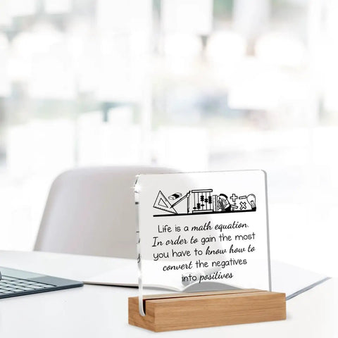 Inspirational Math Teacher Gift For Women And Men, Classroom Decor, 4x4 Inch Acrylic Office Desk Plaque on Wooden Stand