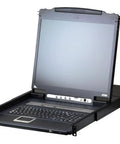 Top Shelf 8 Port KVM Over IP Switch With A Crisp 17 Inch LCD Monitor in rackmount setup for seamless datacenter management.