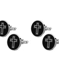 Cross Cufflinks For Men Stainless Steel 2 Pairs Decorative Shirt Fasteners with polished black cross detail