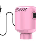 Pink portable electric vacuum pump for storage bags with power cord and on/off switch