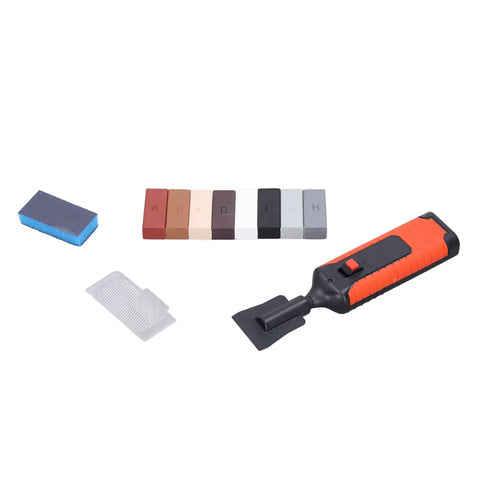 DIY Tile Repair Kit With 8 Color Wax Blocks And Electric Heating Pen, showing blocks, pen, sponge, and comb-like tool