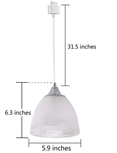 Single pendant from Three-Light H-Type Track Lighting Kit, dimmable with frosted white glass shade and 31.5-inch cord.