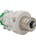 Close-up of a 24V Green LED Bulb from a 5-pack for Industrial Signal Indicator Systems, featuring metal and plastic components.