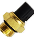 Water temperature sensor with brass threaded body and black plastic connector (side view)