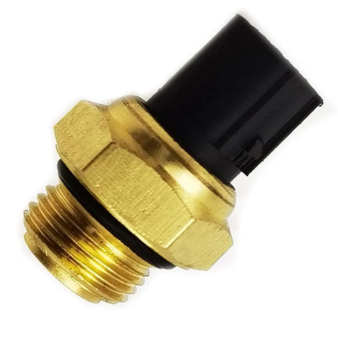 Water temperature sensor with brass threaded body and black plastic connector (side view)