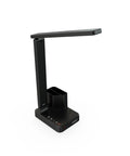 LED Desk Lamp For Home Office With USB Ports And AC Outlet, Dimmable Eye Care Light, Touch Control, black design with pen holder