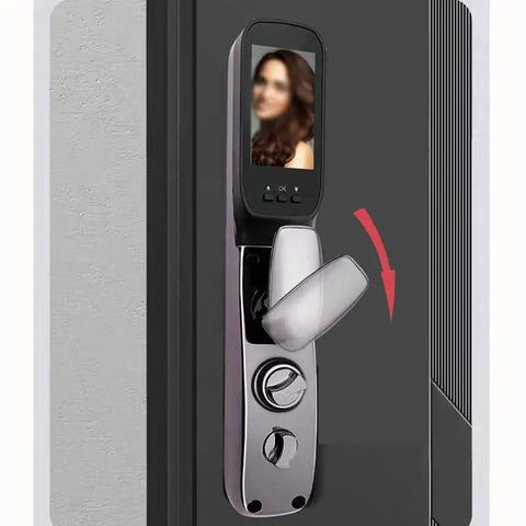 Total Game Changer Outdoor Security Gate Featuring Quick Swipe Fingerprint Lock with video display on the door.