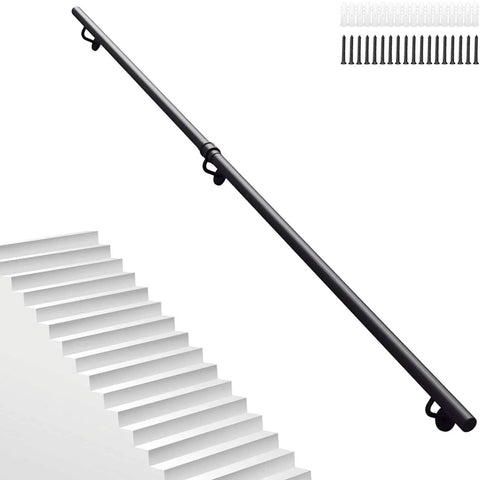 Solid As A Rock Metal Stair Banister Handrail adjustable wall mounted on white staircase, showcasing steel material and safety features.