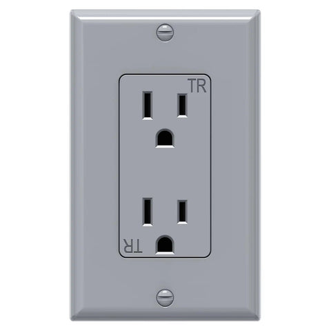 Decorator Electrical Wall Outlet Gray Tamper Resistant Duplex Receptacle 15A 125V Two Pole Self Grounding Residential Grade ETL Listed