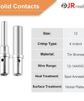 Waterproof DTP 2 Pin Connector Kit for 12 to 14 AWG Wire, Solid Size 12 Contacts, Tin Bronze, Nickel Plated