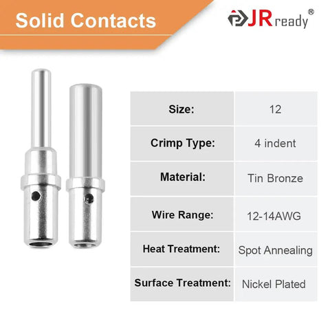 Waterproof DTP 2 Pin Connector Kit for 12 to 14 AWG Wire, Solid Size 12 Contacts, Tin Bronze, Nickel Plated
