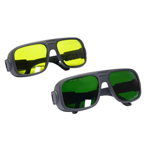 Built Tough Laser Safety Glasses With Top Tier Optic Density And Sleek TR90 Frame For 900 To 1100Nm Laser Welding Protection Goggles in yellow and green lenses.