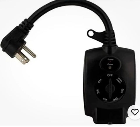 Top Shelf Outdoor Plug In Mechanical Timer Featuring Dusk To Dawn Activation, black, with dial for easy outdoor use.