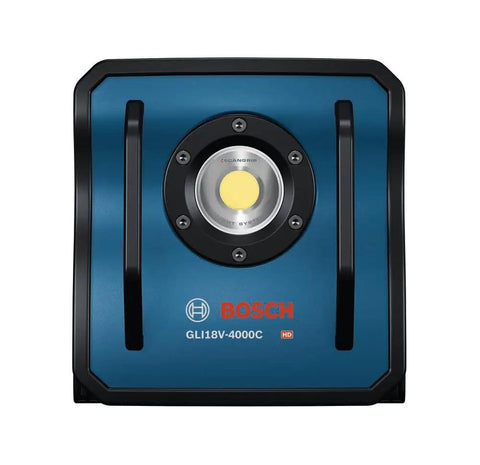 Front view of 4,000 Lumen 18V Bluetooth LED Floodlight With Remote Control, Durable Metal Body, Adjustable Brightness for job sites