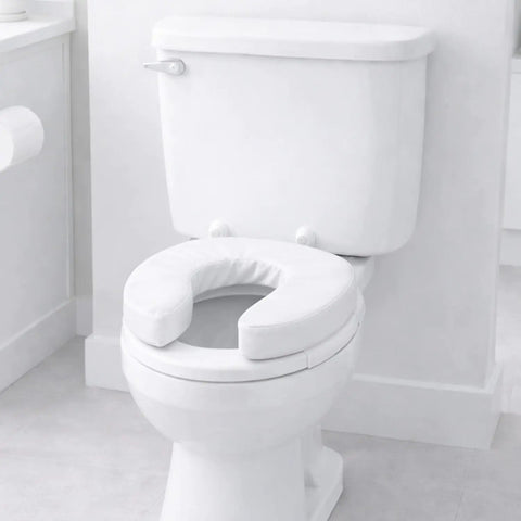 Raised Toilet Seat Cushion Riser With 2 Inch Pad And White Cover For Extra Comfort On Standard Toilets Relieves Pressure Points