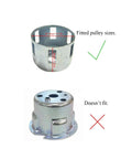Recoil Pull Start Assembly With 47mm Pulley Cup; Fitting guide showing compatible and non-compatible pulley sizes for Honda small engines.