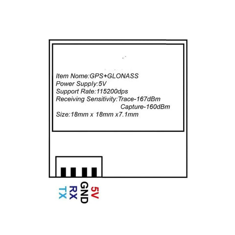 GPS Mini Module For M80 Drones Supports GPS GLONASS Galileo QZSS SBAS BDS FPV RC Racing Drone Accessory Real Time Position Tracking Remote Monitoring Replaceable Part, diagram with specifications.
