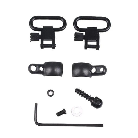 Lever Action Rifle Sling Mount Kit with Quick Detach Sling Swivels and Split Band components on white background