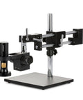1080p HDMI All In One Digital Microscope With Zoom Optics On Double Arm Boom Stand 0.7x To 11.2x Magnification DM756H2D-DAB on metal base