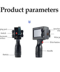Product parameters of Portable Inkjet Label Printer With 12.7mm Tape Roll showing charging port, print button, and more.