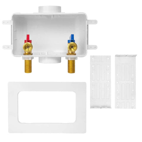 Premium Washing Machine Outlet Box With Center Drain 1/2 Inch Sweat MIP Inlet To 3/4 Inch MHT Outlet 1/4 Turn Hot And Cold Ball Valve