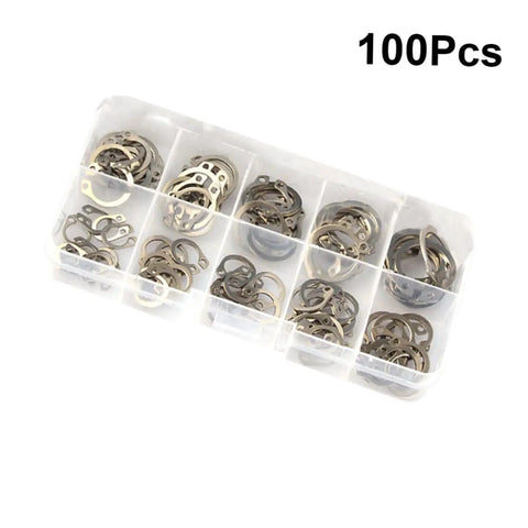 304 Stainless Steel C Shaped Retaining Clips Set 100 Pieces Split Washer Kit in clear organizer