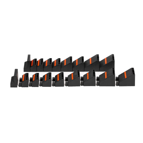 Basics Wrench Organizer Kit With 16 Rubber Holders, modular design for tool drawer, side view of durable organizer system.