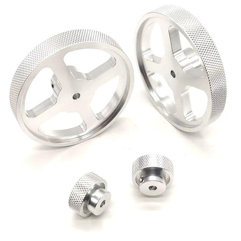 Knurled Measuring Wheel Set For Rotary Encoders And Synchronous Meter Counter, Pro Grade CNC Machined Aluminum Alloy Wheel, 6mm Bore, 300mm Perimeter, 2 Pieces, silver CNC aluminum wheels