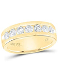 Solid 14K Yellow Gold Mens Wedding Ring With Slick Channel Design Natural Round Diamonds One Point Five Cttw Top Shelf Comfort Fit Prime Everyday Flex Sharp Size Ten Classy Build side view with diamonds