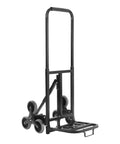 Foldable Hand Truck With Triangular Three Wheel Design For Heavy Duty Lifts Up To 550 Lbs Dual Purpose Cart For Flat Surfaces And Stairs Large Carry Base 12.99 By 15.55 Inches Easy Fold Rugged Utility Dolly, black steel frame