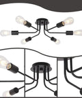 Six Light Semi Flush Mount Sputnik Ceiling Light Fixture Slick Black Metal Chandelier With E26 Base for living room