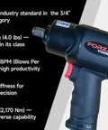 Heavy Duty Three Quarter Inch Magnesium Air Impact Wrench with lightweight design and high torque for professional use.