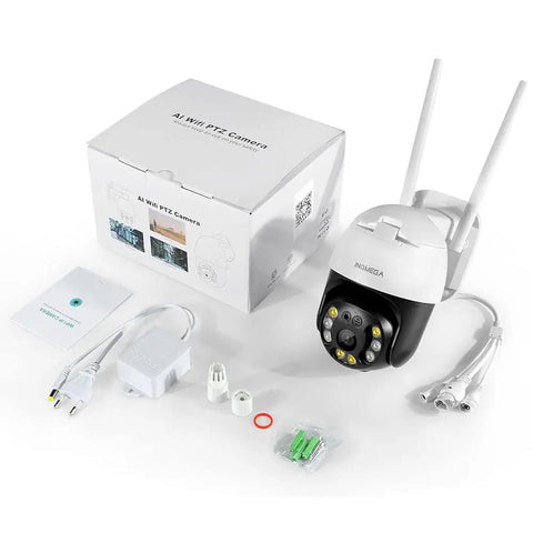 5MP PTZ WiFi Outdoor Security Camera With Color Night Vision, 2 Way Audio, Waterproof IP Camera with accessories and box